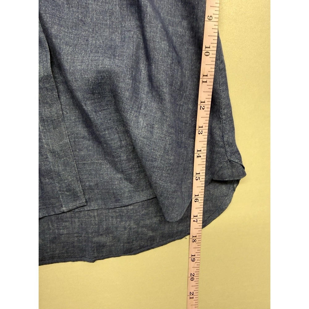 Ann Mashburn Tuxedo Bib Front Blouse Blue Linen Cotton. Sz XS - Picture 7 of 11